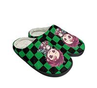 Roffatide Anime Demon Slayer Fuzzy Slippers Kamado Tanjirou Kamado Nezuko Closed Toe Open Back Slippers with Rubber Sole House Slippers Non-Slip Indoor Plush Shoes for Men 5.5-6/ Women 7-7.5