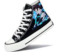 Roffatide Anime Demon Slayer High Top Canvas Sneakers Printed Flats Shoes Slip-Ons Lace-up Skateboarding Shoes Black A Unisex Size 6