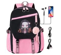 Roffatide Anime Demon Slayer School Rucksack with Multi Pockets Kamado Nezuko Laptop Backpack for Girls Boys College Bag with USB Charging Port and Headphone Port Ideal for Christmas