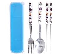 Roffatide Anime Flatware Set with Portable Case 3 Pieces Stainless Steel Silverware Set Reusable Utensils Set Portable Travel Cutlery Set Spoon Chopsticks and Fork Set for Home School
