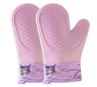 Roffatide Anime Kuromi 1 Pair Oven Mitts Heat Resistant Reusable Oven Gloves Microwave Oven Mitts for Baking BBQ Cooking Purple