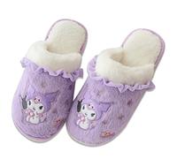 Roffatide Anime Kuromi Cute Plush Open Back Floor Slippers Indoor Shoes Fuzzy Slippers with Rubber Sole for Women
