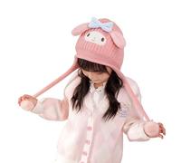 Roffatide Anime Melody Cute Knitted Beanie Hat Kawaii Cinnamoroll Caps Winter Hat for Boys Girls Embroidered Beanie Cap with Warm Ear Flap Pink