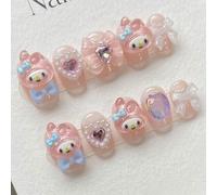 Roffatide Anime Melody Cute Press on Nails Short - Square Shape Fake Nails Made by Soft Gel Lightweight & Comfortable Reusable Glue on Nails Short 4 Sizes Kawaii Gel Nail Kit with Glue Girls Gift