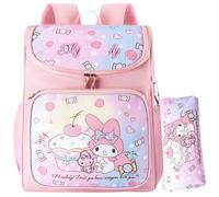 Roffatide Anime My Melody Backpack for Primary Students Teens Girls Splash-proof Daypack with Pencil case for Back to School Pink