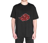 Roffatide Anime Naruto Akatsuki Red Cloud T Shirt 100% Cotton Crewneck T-Shirt for Men Printed Short Sleeve Tee Black L