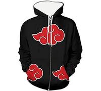 Roffatide Anime Naruto Hoodies Akatsuki Cloud Zip-Up Jacket Long Sleeve Hoody Printed Hooded Sweatshirts Top Black XXS