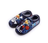 Roffatide Anime One Piece Fuzzy Slippers Straw Hat Crew Luffy Closed Back Rubber Sole House Plush Slippers Slip-On Fuzzy Shoes Warm Slippers for Women 3.5-4/ Men 3.5-4.5
