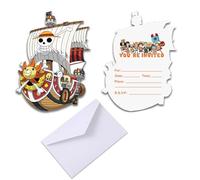 Roffatide Anime One Piece Invitations with Envelopes（Set of 12 Luffy Pirate Ship Shaped Fill-in Invitations Pirate Theme Birthday Party Invites Party Supplies