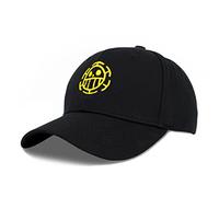 Roffatide Anime One Piece Trafalgar Law Baseball Cap Adjustable Yellow Embroidered Cotton Baseball Hat for Men Women Black
