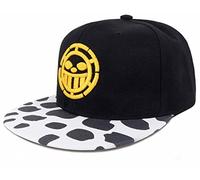 Roffatide Anime One Piece Trafalgar Law Baseball Cap for Men Adjustable Embroidered Cotton Snapback Hat with Cow Pattern Black