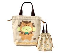 Roffatide Anime Pompom Purin Drawstring Lunch Bag for Women Canvas Travel Picnic Container Lunch Bag Reusable Insulated Lunch Bag for Work Park Beach