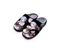 Roffatide Anime Re:ZERO -Starting Life in Another World Fuzzy Slippers Rem Closed Toe Open Back Slippers with Rubber Sole House Slippers Non-Slip Indoor Plush Shoes for Women 10-11/ Men 10.5-11.5