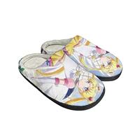 Roffatide Anime Sailor Moon Fuzzy Slippers Tsukino Usagi Closed Toe Open Back Slippers with Rubber Sole House Slippers Non-Slip Indoor Plush Shoes for Men 4-5/ Women 5.5-6.5