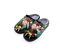 Roffatide Anime Spy x Family Fuzzy Slippers Anya Forger Yor Forger Loid Forger Closed Toe Open Back Slippers with Rubber Sole House Slippers Non-Slip Indoor Plush Shoes for Women 3.5-4/ Men 3.5-4.5