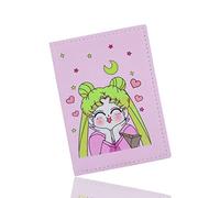 Roffatide Anime Usagi Tsukino Passport Cover Women Faux Leather Passport Holder Slim Bi-fold Passport Case Pink