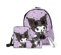 Roffatide Cartoon Cute Cartoon Evil Rabbit Cute Bunny Backpack Nylon Shoulder Bag Daily Travel 3D Print Backpack with Crossbody Bag Marker Organizer Case 3pcs Set K