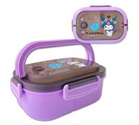Roffatide Cartoon Cute Melody Kuromi Printed All-in-One Bento Boxes with Handle Kawaii 4-Point Lock Type Lunch Box Containers for Food Fruit Snack C