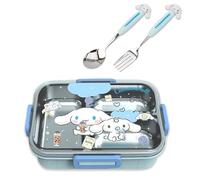 Roffatide Cartoon Cute Printed All-in-One Bento Boxes with Spoon Fork Kawaii 4-Point Lock Type Lunch Box Containers for Food Fruit Snack