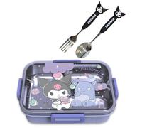 Roffatide Cartoon Cute Printed All-in-One Bento Boxes with Spoon Fork Kawaii 4-Point Lock Type Lunch Box Containers for Food Fruit Snack