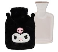 Roffatide Cartoon Kuromi Hot Water Bottle Hand Foot Warmer 1L Hot Water Bag and Cold Compress with Cute Anime Character Plush Cover Pain Relief with Cute Faux Fur Cover