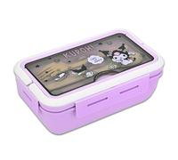 Roffatide Cartoon Kuromi Lunch Box With Compartments Cute Printed All-in-One Bento Boxes with Handle Kawaii 4-Point Lock Type Lunch Box Containers for Food Fruit Snack