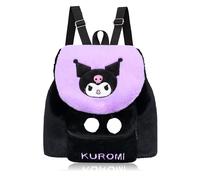 Roffatide Evil Rabbit Fuzzy Drawstring Backpack Plush Cartoon Cute Backpack for Women Fuzzy Lightweight F Bag Daily Backpack Black/Purple
