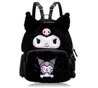 Roffatide Fuzzy Kuromi Backpack Plush Cartoon Cute Black Bunny Backpack for Women Kawaii Lightweight Embroidery Bag Daily Back Pack