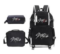 Roffatide KPOP Stray Kids 3Pcs Schoolbag Set for Stay Boys Students 20L SKZ Backpack with Lunch Bag Pencil Case for School Travel Black J