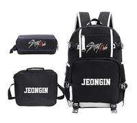 Roffatide KPOP Stray Kids 3Pcs Schoolbag Set for Stay Boys Students 20L SKZ Backpack with Lunch Bag Pencil Case for School Travel Black F