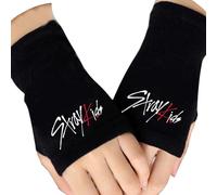 Roffatide Kpop Stray Kids Fingerless Gloves for Boys Girls Knit Touchscreen Gloves for Holiday Christmas Winter Gift for Stay Black A