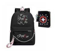 Roffatide KPOP Stray Kids Schoolbag with Wallet for Girls Boys KPOP SKZ Merch Casual Backpack Purse for Office School Travel Shopping Black H