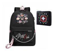 Roffatide KPOP Stray Kids Schoolbag with Wallet for Girls Boys KPOP SKZ Merch Casual Backpack Purse for Office School Travel Shopping Black J