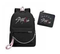 Roffatide KPOP Stray Kids Schoolbag with Wallet for Girls Boys KPOP SKZ Merch Casual Backpack Purse for Office School Travel Shopping Black I
