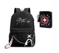 Roffatide KPOP Stray Kids Schoolbag with Wallet for Girls Boys KPOP SKZ Merch Casual Backpack Purse for Office School Travel Shopping Black D