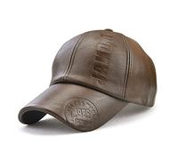 Roffatide Men's Knurling PU Leather Baseball Cap Dad Hat Strapback Autumn and Winter Light Brown