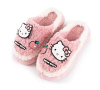 Roffatide Plush Kawaii KT Cat Anti-Skid Cozy Slip-on Slippers - Fluffy Fleece Christmas Indoor Slippers for Women and Men - Purple 3-3.5