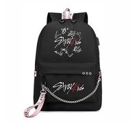 Roffatide Stray Kids Backpack for Girls Boys KPOP Merch SKZ Schoolbag Casual Backpack for Stay Black F