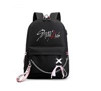 Roffatide Stray Kids Merch Backpack for Girls Boys KPOP SKZ Schoolbag Casual Backpack for Stay Black B