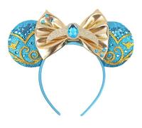Roffiy Aladdi Glittery Mouse Ears Headband - Genie & Lamp Theme Park Ears Headbands for Women, Girls, Boys - Costume Accessory for Halloween, Cosplay & Park Trips(Blue Diamonds)