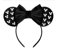 Roffiy Elegant Velvet Mouse Ears Headband with Velvet Bow & White Pearls Accents - Perfect for Birthdays, Parks, Travel & Costume Parties - Soft & Stylish Comfortable for Women & Girls(Black