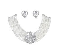 ROFIFY Audrey Hepburn Style Faux Pearl Necklace Set Strand Ear clip or Stud Pin on Earrings for selection Wedding Inspired by Breakfast at Tiffany's for Women LFFJ038, Faux Pearl, No Gemstone