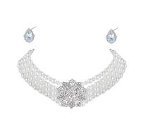 ROFIFY Audrey Hepburn Style Faux Pearl Necklace Set Strand Ear clip or Stud Pin on Earrings for selection Inspired by Breakfast at Tiffany's for Women LFFJ039, Metal Faux Pearl, No Gemstone