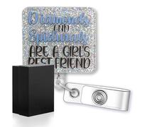 rofiowa Diamonds and Epidurals are A Girls Best Friend Funny Glitter Badge Reel, Retractable Badge Holder for L&D Nurse Anesthetist Obstetrics Nurse, Labor and Delivery Gift for Midwife, OBGYN Gift