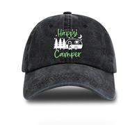 rofiowa Happy Camper Adjustable Washed Cotton Baseball Cap, Funny Retro Trucker Hat Gift for Men Women Dad Mom Camping Lover, D, 7-7 3/8