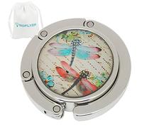 ROFLYER Cute Round Purse Hook - Foldable Handbag Hanger Safer Cleaner Bag, Fold Up Folding Table Hanger, with Velvet Pouch (Dragonfly)