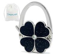 ROFLYER Four Leaf Clover Design Foldable Handbag Hanger Folding Purse Table Hook Holder (Black)