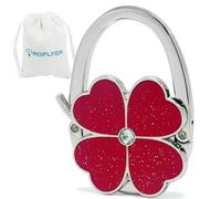 ROFLYER Four Leaf Clover Design Foldable Handbag Hanger Folding Purse Table Hook Holder (Red)