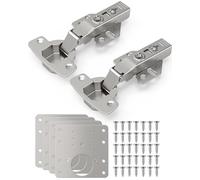 ROFMAPLE 2 pcs Soft Close Cabinet Hinges with 4 pcs Hinge Repair Plate, Full Overlay Kitchen Door Hinge, Stainless Steel Cupboard Door Hinge with Screws
