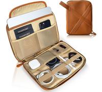 rofozzi Vegan Leather Travel Tech Pouch, Electronics & Cable Case Organizer with Padded 11-Inch Tablet Sleeve and Passport Pockets
